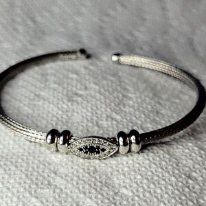 Dyadema Italy 925 Sterling Silver Cats Eye Cz Cuff Bracelet 7"